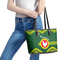 Manu'a Flag Day Leather Tote Bag Polynesian Pattern National Color Proud