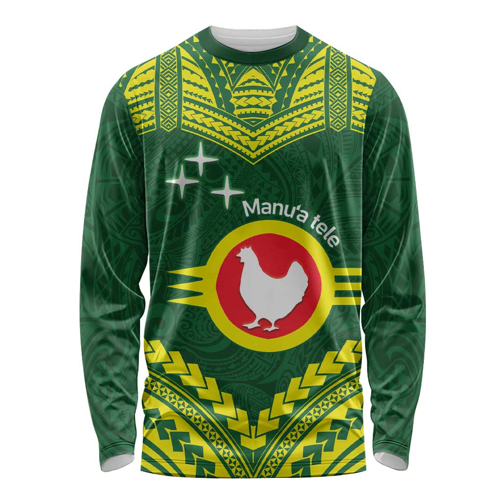 Manu'a Flag Day Long Sleeve Shirt Polynesian Pattern National Color Proud LT14 Unisex Green - Polynesian Pride