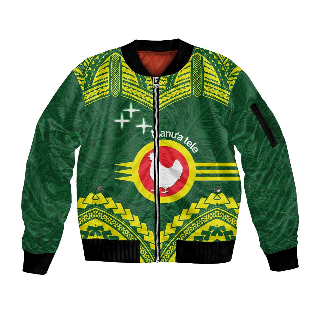 Manu'a Flag Day Sleeve Zip Bomber Jacket Polynesian Pattern National Color Proud