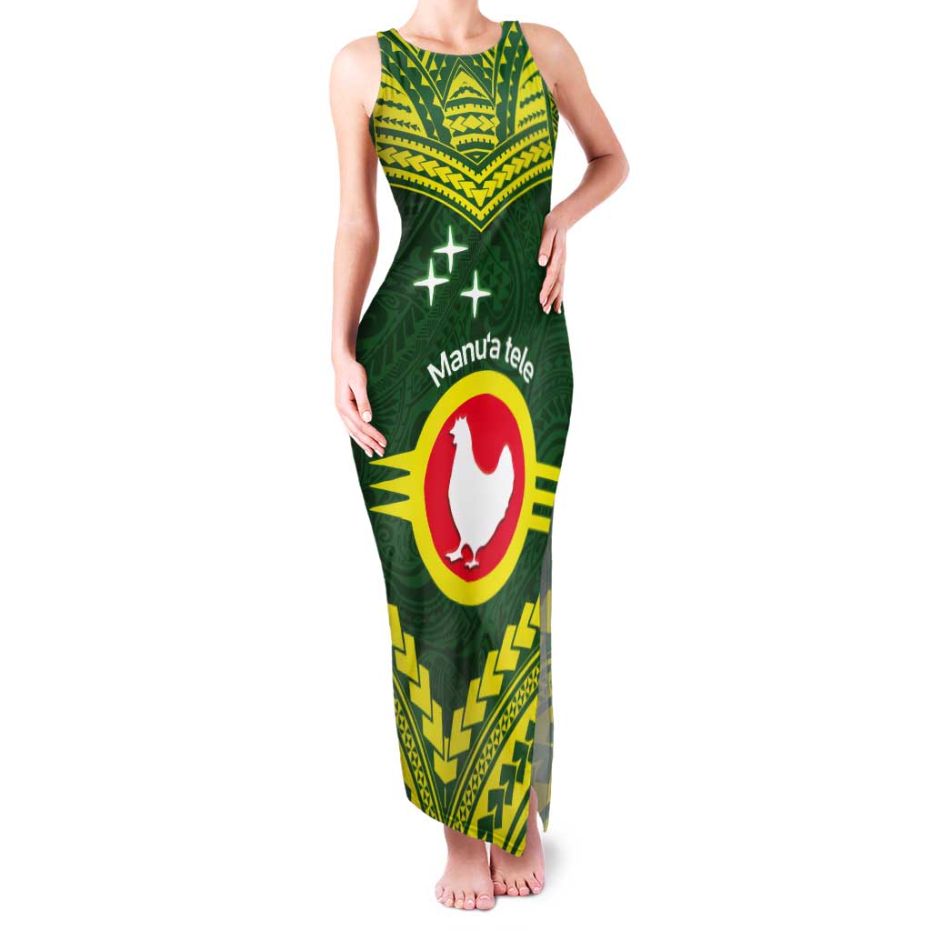 Manu'a Flag Day Tank Maxi Dress Polynesian Pattern National Color Proud LT14 Women Green - Polynesian Pride