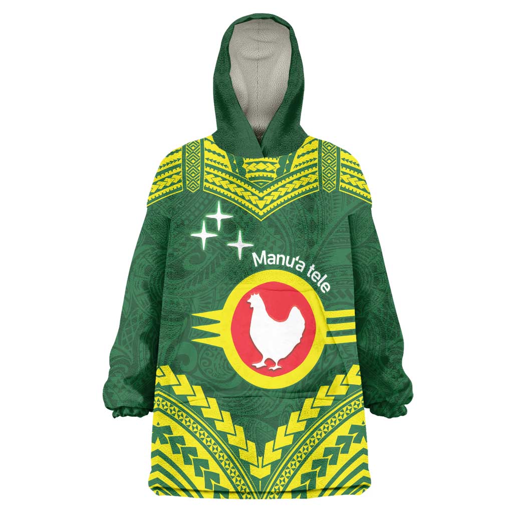 Manu'a Flag Day Wearable Blanket Hoodie Polynesian Pattern National Color Proud LT14 One Size Green - Polynesian Pride