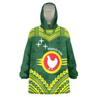 Manu'a Flag Day Wearable Blanket Hoodie Polynesian Pattern National Color Proud LT14 One Size Green - Polynesian Pride