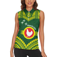 Manu'a Flag Day Women Sleeveless Polo Shirt Polynesian Pattern National Color Proud