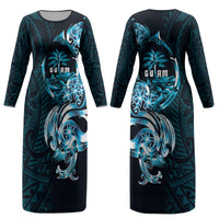 Asut Guam Chamorro Couples Matching Long Sleeve Bodycon Dress and Hawaiian Shirt Guahan Seal Tattoo LT14 - Polynesian Pride