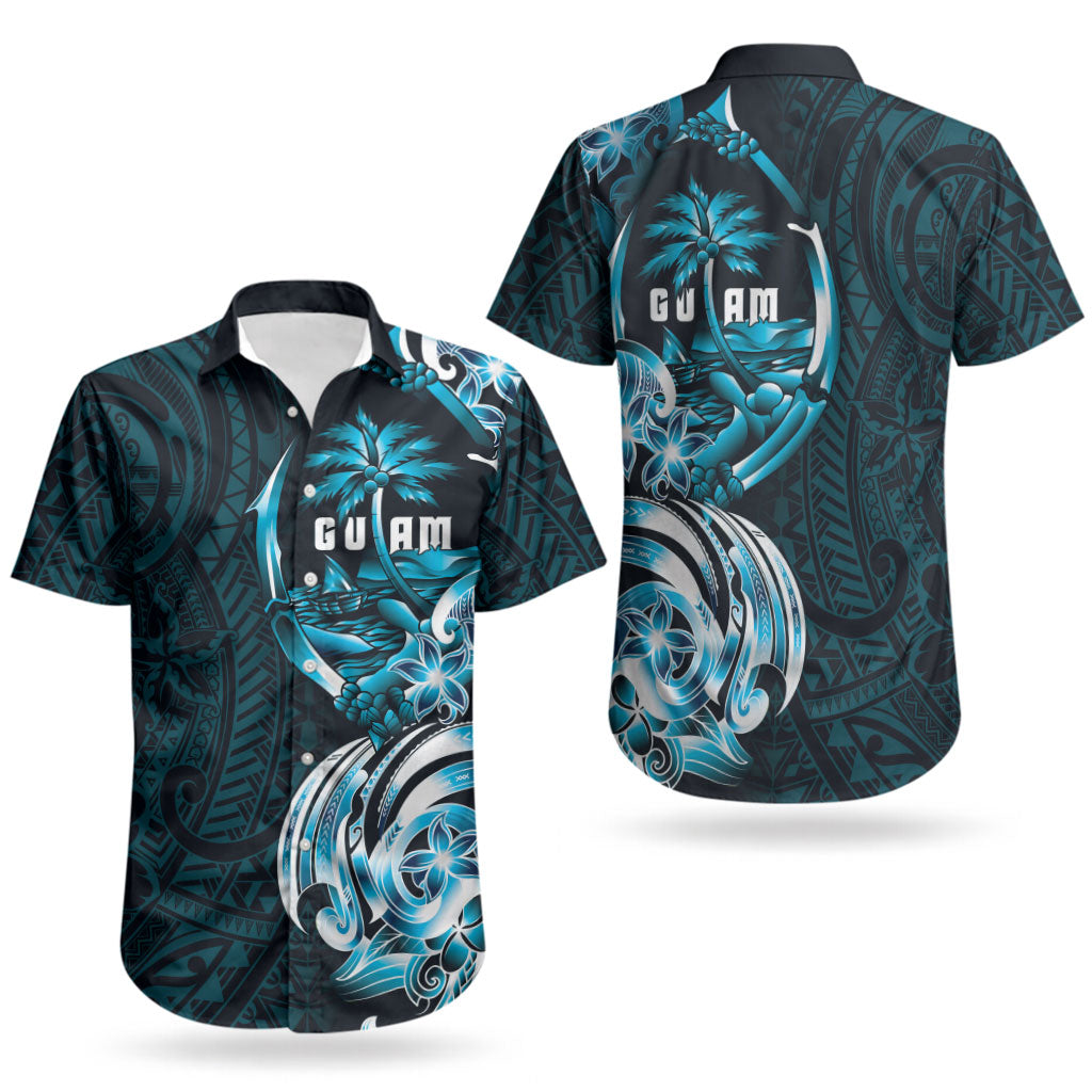 Asut Guam Chamorro Couples Matching Off Shoulder Maxi Dress and Hawaiian Shirt Guahan Seal Tattoo LT14 - Polynesian Pride