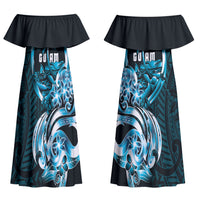 Asut Guam Chamorro Couples Matching Off Shoulder Maxi Dress and Hawaiian Shirt Guahan Seal Tattoo LT14 - Polynesian Pride
