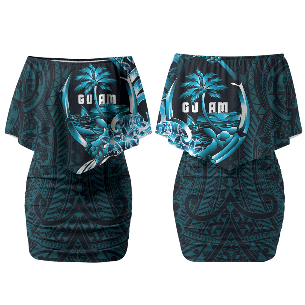 Asut Guam Chamorro Couples Matching Off Shoulder Short Dress and Hawaiian Shirt Guahan Seal Tattoo LT14 - Polynesian Pride