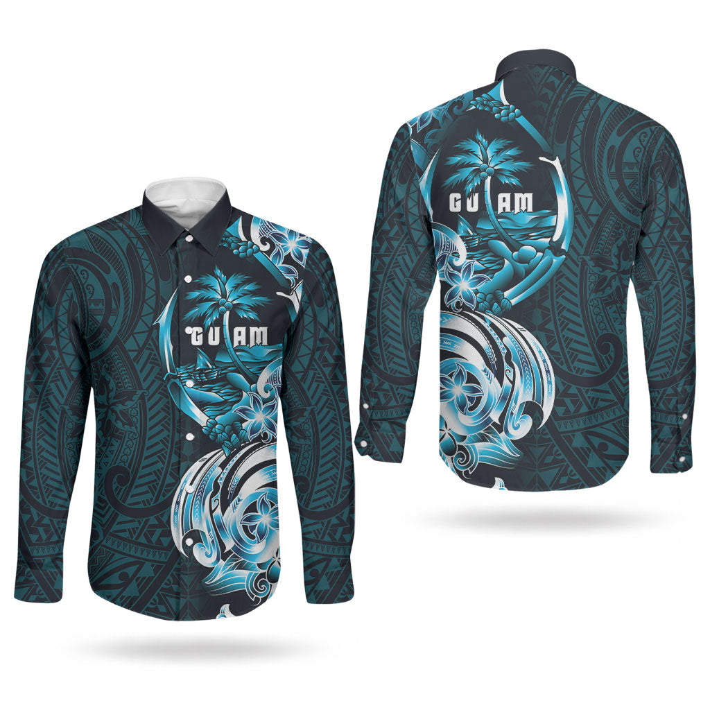 Asut Guam Chamorro Couples Matching Off Shoulder Short Dress and Long Sleeve Button Shirt Guahan Seal Tattoo LT14 - Polynesian Pride