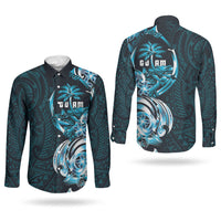 Asut Guam Chamorro Couples Matching Off The Shoulder Long Sleeve Dress and Long Sleeve Button Shirt Guahan Seal Tattoo LT14 - Polynesian Pride
