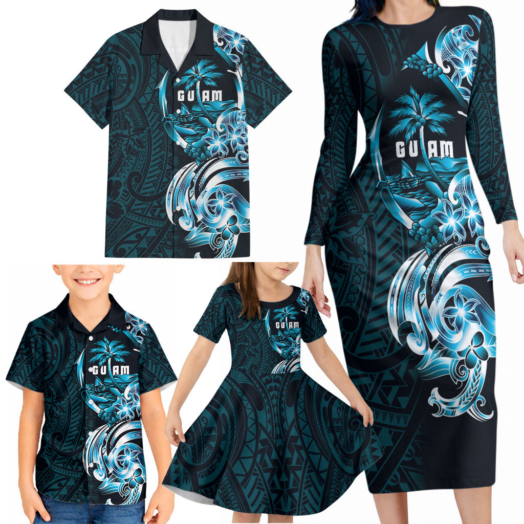 Asut Guam Chamorro Family Matching Long Sleeve Bodycon Dress and Hawaiian Shirt Guahan Seal Tattoo LT14 - Polynesian Pride