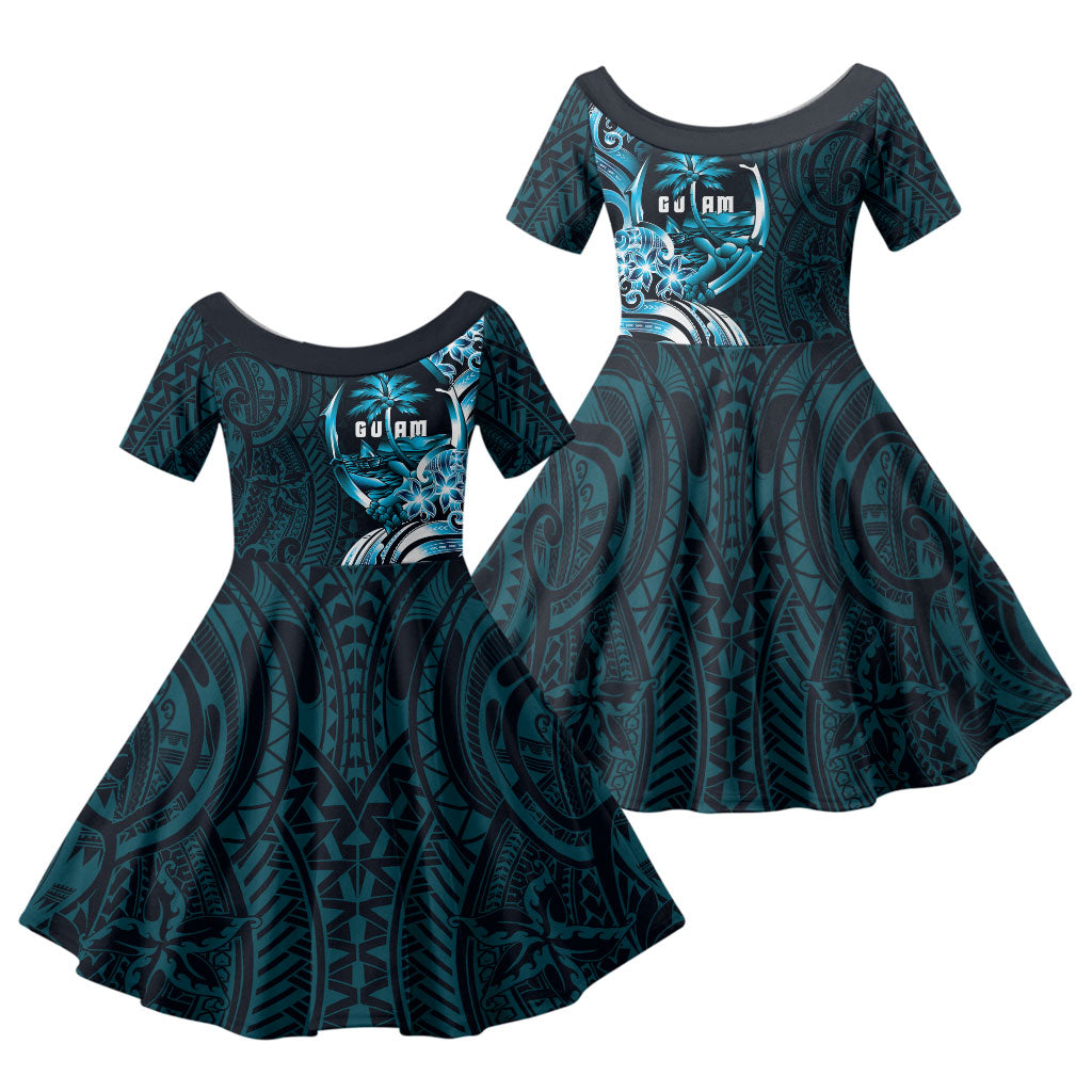 Asut Guam Chamorro Family Matching Mermaid Dress and Hawaiian Shirt Guahan Seal Tattoo LT14 Daughter's Dress Blue - Polynesian Pride