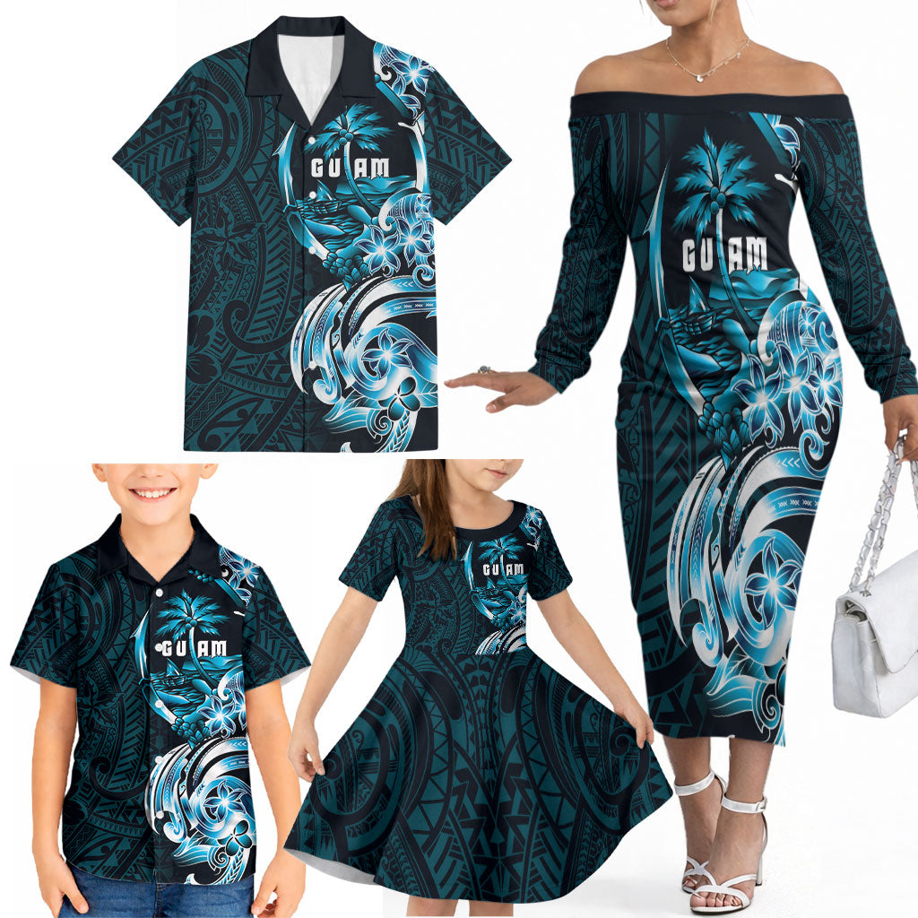Asut Guam Chamorro Family Matching Off The Shoulder Long Sleeve Dress and Hawaiian Shirt Guahan Seal Tattoo LT14 - Polynesian Pride