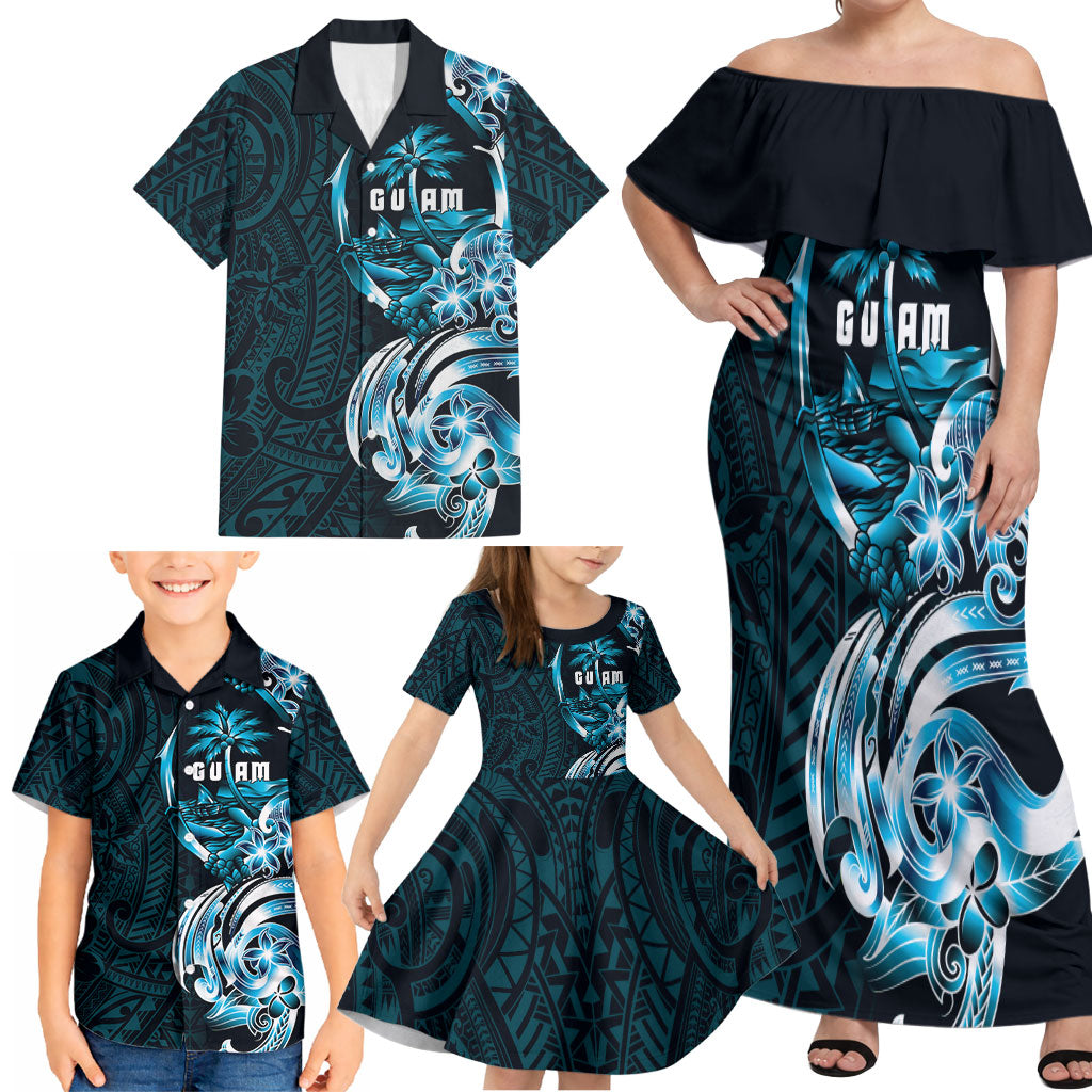 Asut Guam Chamorro Family Matching Off Shoulder Maxi Dress and Hawaiian Shirt Guahan Seal Tattoo LT14 - Polynesian Pride