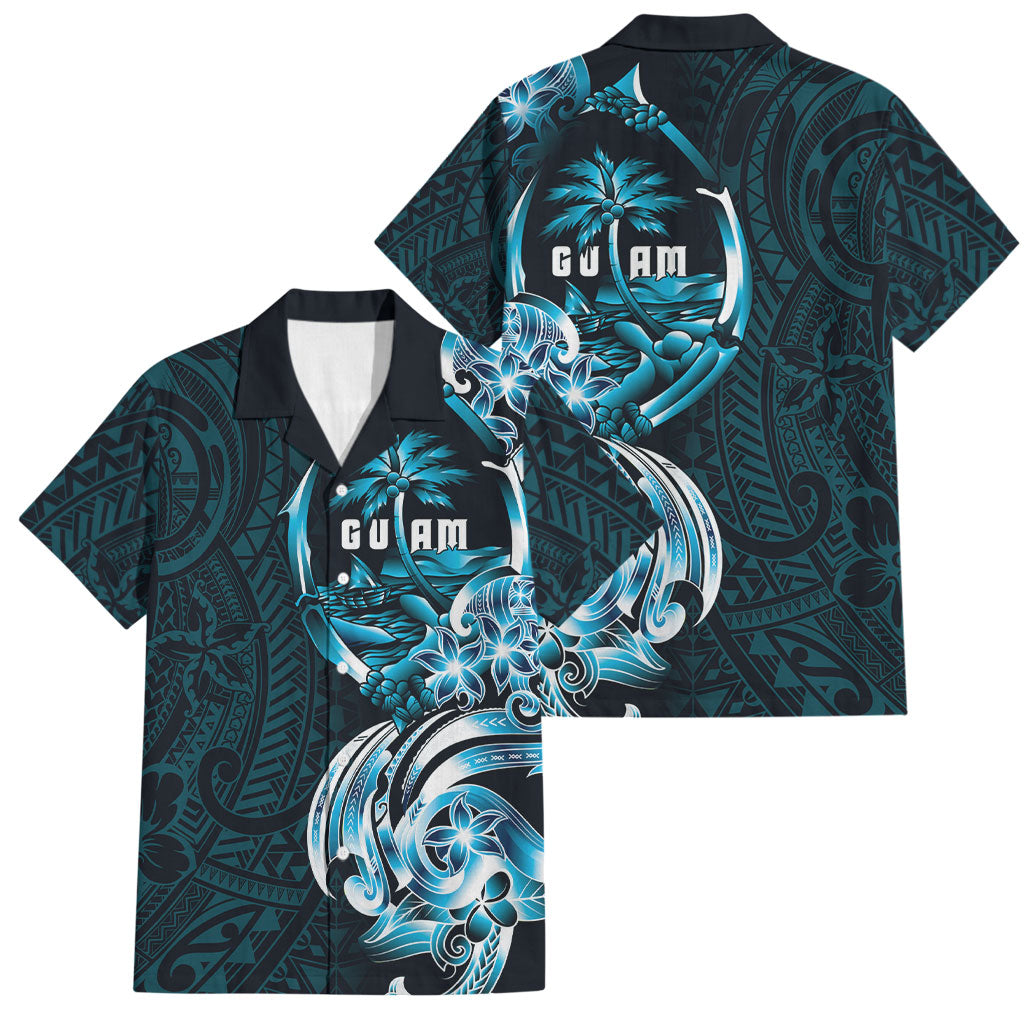 Asut Guam Chamorro Family Matching Summer Maxi Dress and Hawaiian Shirt Guahan Seal Tattoo LT14 Dad's Shirt - Short Sleeve Blue - Polynesian Pride