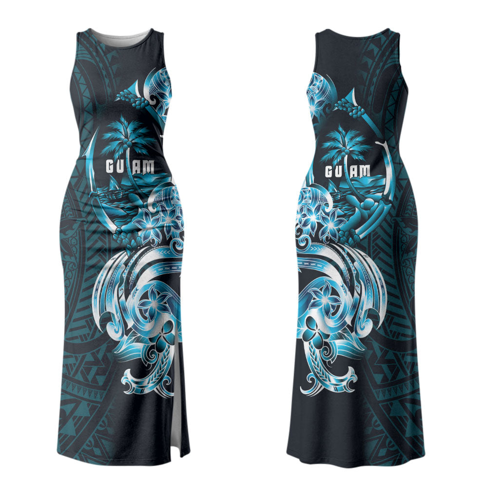Asut Guam Chamorro Family Matching Tank Maxi Dress and Hawaiian Shirt Guahan Seal Tattoo LT14 Mom's Dress Blue - Polynesian Pride
