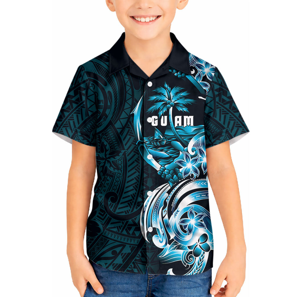 Asut Guam Chamorro Kid Hawaiian Shirt Guahan Seal Tattoo LT14 Kid Blue - Polynesian Pride