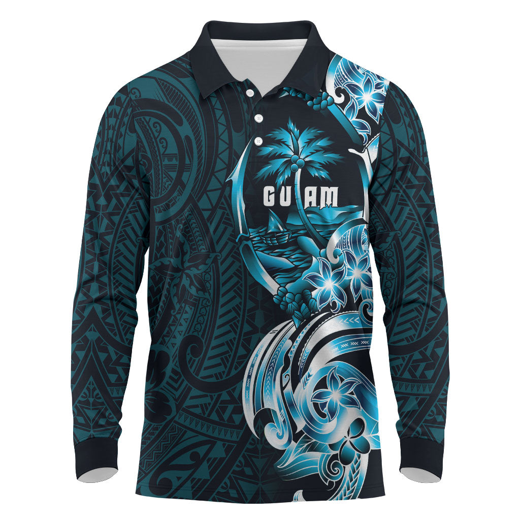 Asut Guam Chamorro Long Sleeve Polo Shirt Guahan Seal Tattoo LT14 Blue - Polynesian Pride