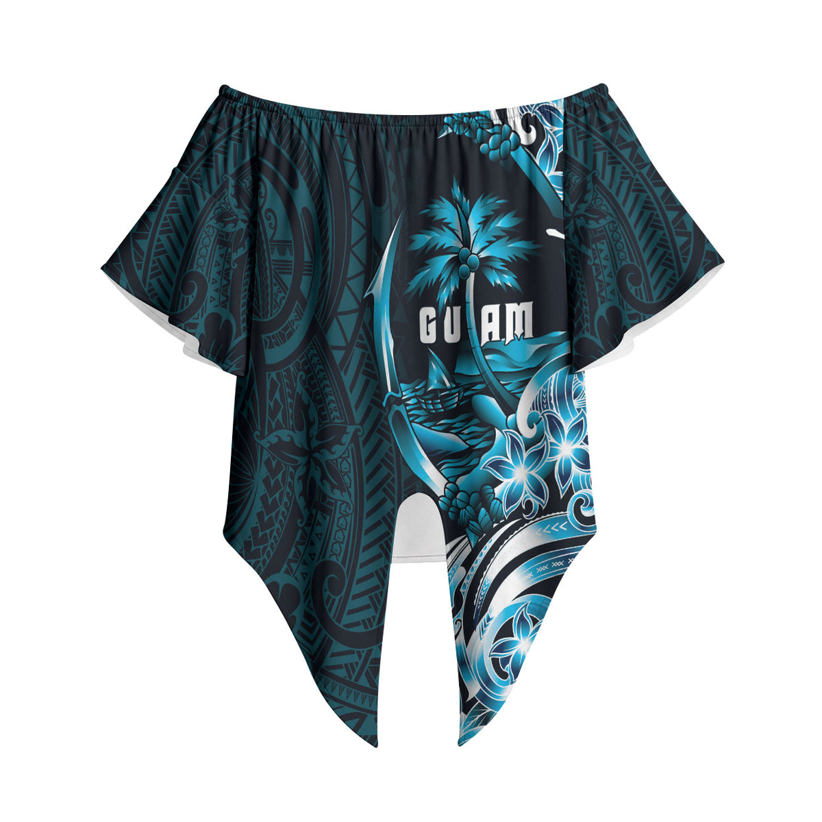 Asut Guam Chamorro Off Shoulder Wrap Waist Top Guahan Seal Tattoo LT14 Blue - Polynesian Pride