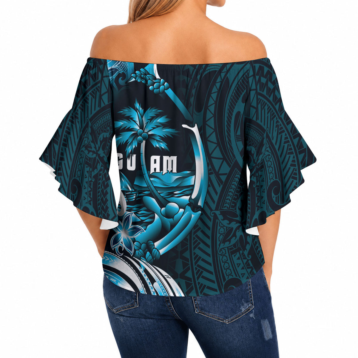 Asut Guam Chamorro Off Shoulder Wrap Waist Top Guahan Seal Tattoo LT14 - Polynesian Pride