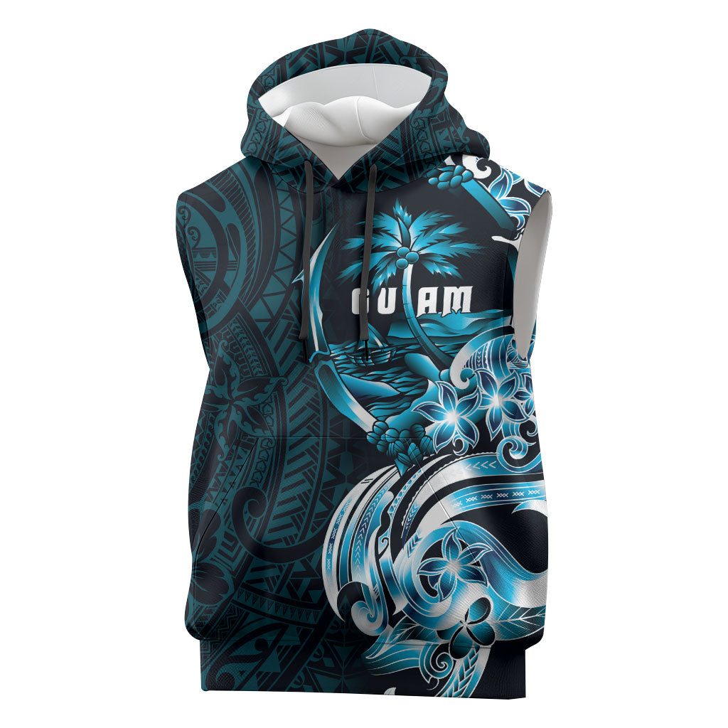Asut Guam Chamorro Sleeveless Hoodie Guahan Seal Tattoo LT14 Blue - Polynesian Pride