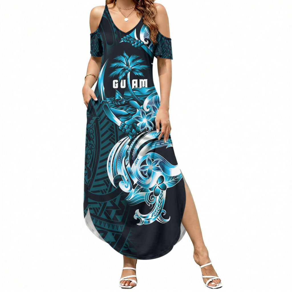 Asut Guam Chamorro Summer Maxi Dress Guahan Seal Tattoo LT14 Women Blue - Polynesian Pride