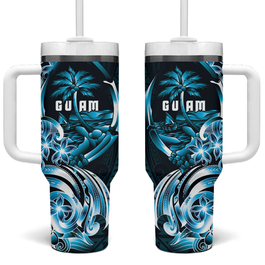 Asut Guam Chamorro Tumbler With Handle Guahan Seal Tattoo LT14 One Size: 40 oz Blue - Polynesian Pride