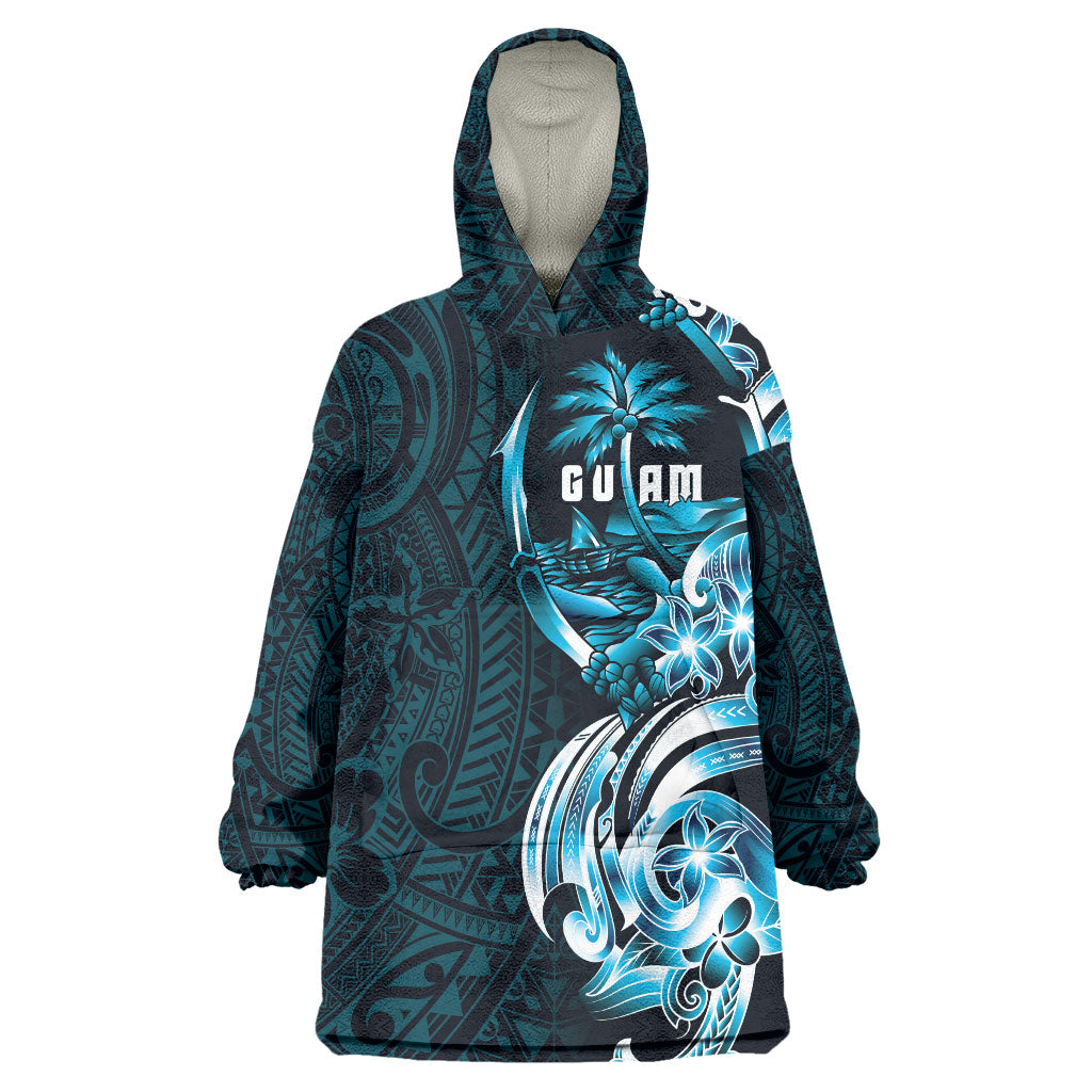 Asut Guam Chamorro Wearable Blanket Hoodie Guahan Seal Tattoo LT14 One Size Blue - Polynesian Pride