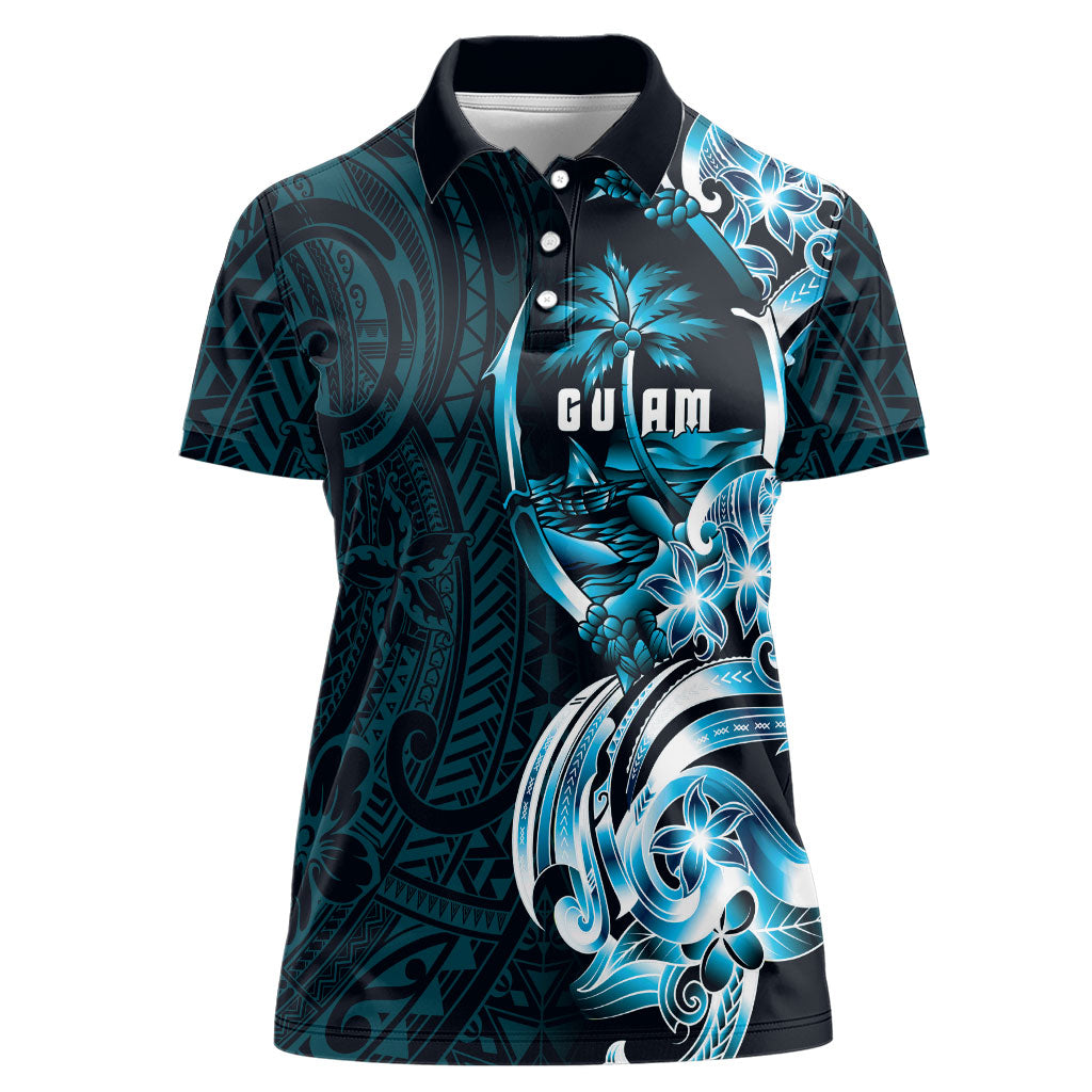 Asut Guam Chamorro Women Polo Shirt Guahan Seal Tattoo LT14 Female Blue - Polynesian Pride