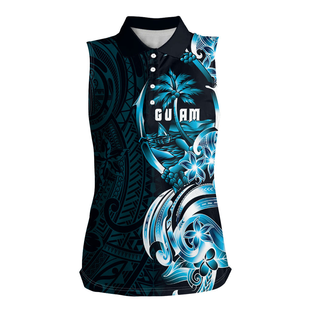 Asut Guam Chamorro Women Sleeveless Polo Shirt Guahan Seal Tattoo LT14 Female Blue - Polynesian Pride