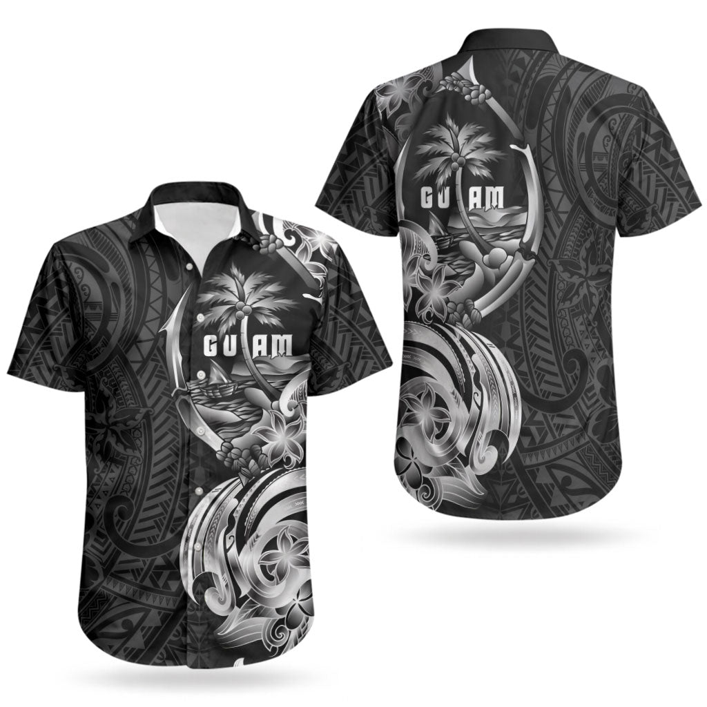 Attelong Guam Chamorro Couples Matching Off Shoulder Maxi Dress and Hawaiian Shirt Guahan Seal Tattoo LT14 - Polynesian Pride