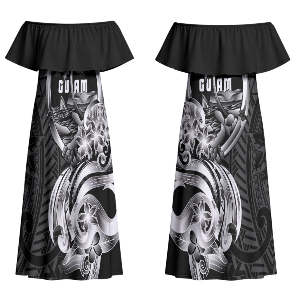 Attelong Guam Chamorro Couples Matching Off Shoulder Maxi Dress and Hawaiian Shirt Guahan Seal Tattoo LT14 - Polynesian Pride