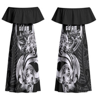 Attelong Guam Chamorro Couples Matching Off Shoulder Maxi Dress and Hawaiian Shirt Guahan Seal Tattoo LT14 - Polynesian Pride