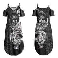 Attelong Guam Chamorro Couples Matching Summer Maxi Dress and Long Sleeve Button Shirt Guahan Seal Tattoo LT14 - Polynesian Pride