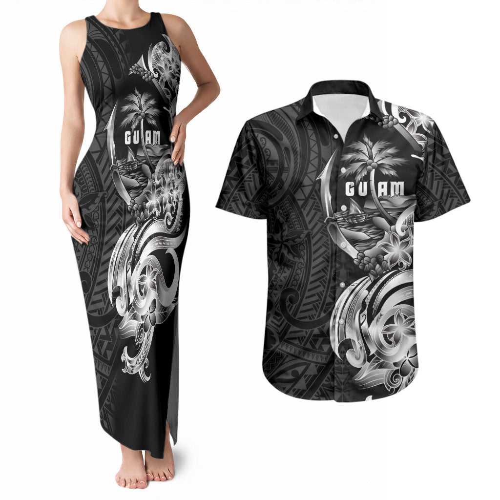 Attelong Guam Chamorro Couples Matching Tank Maxi Dress and Hawaiian Shirt Guahan Seal Tattoo LT14 Black - Polynesian Pride