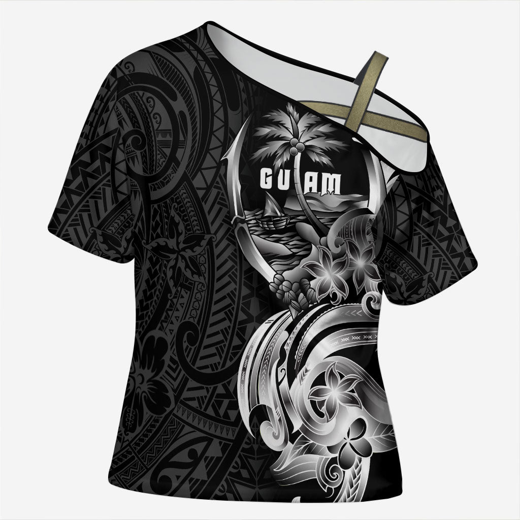 Attelong Guam Chamorro Cross Shoulder Shirt Guahan Seal Tattoo LT14 Female Black - Polynesian Pride