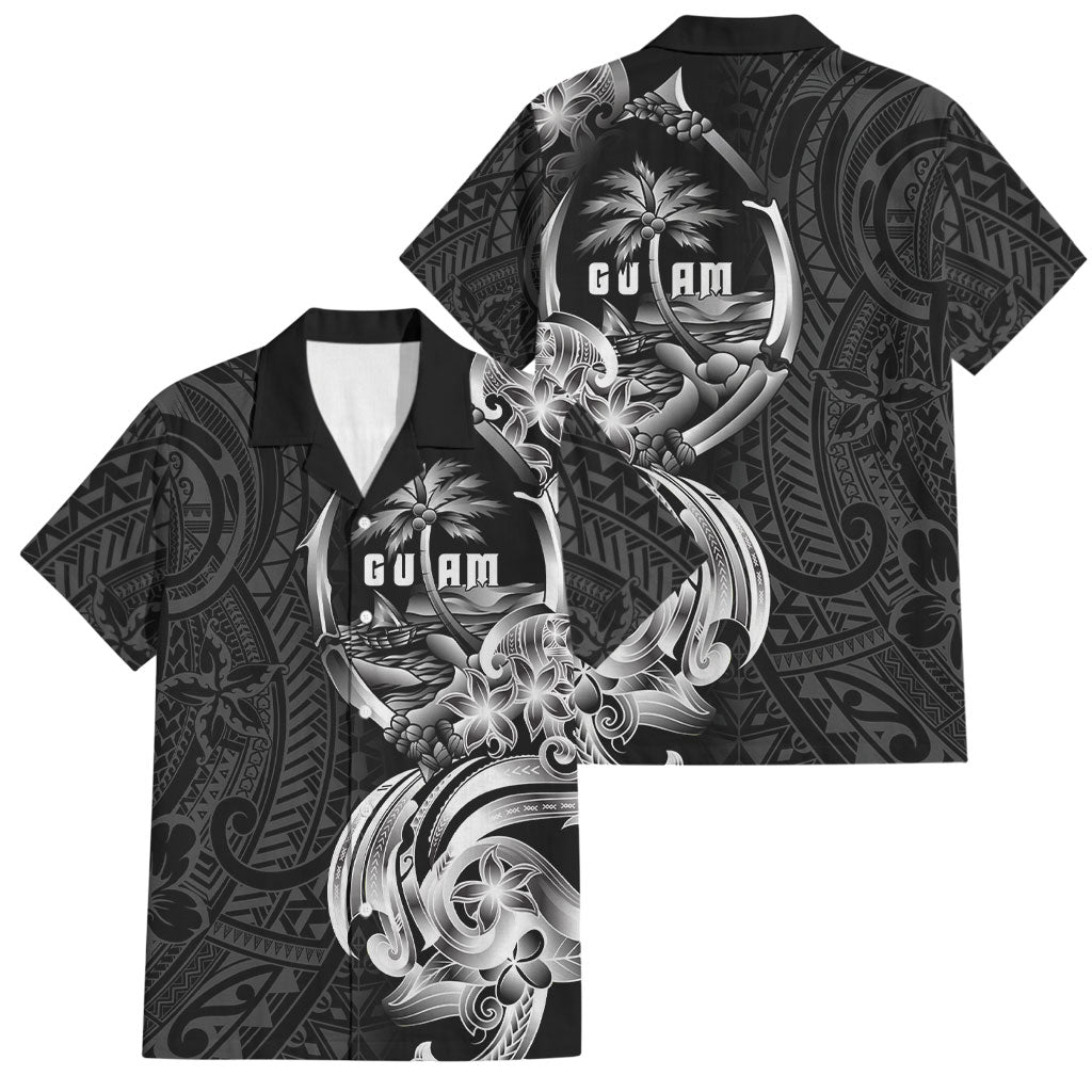 Attelong Guam Chamorro Family Matching Long Sleeve Bodycon Dress and Hawaiian Shirt Guahan Seal Tattoo LT14 Dad's Shirt - Short Sleeve Black - Polynesian Pride