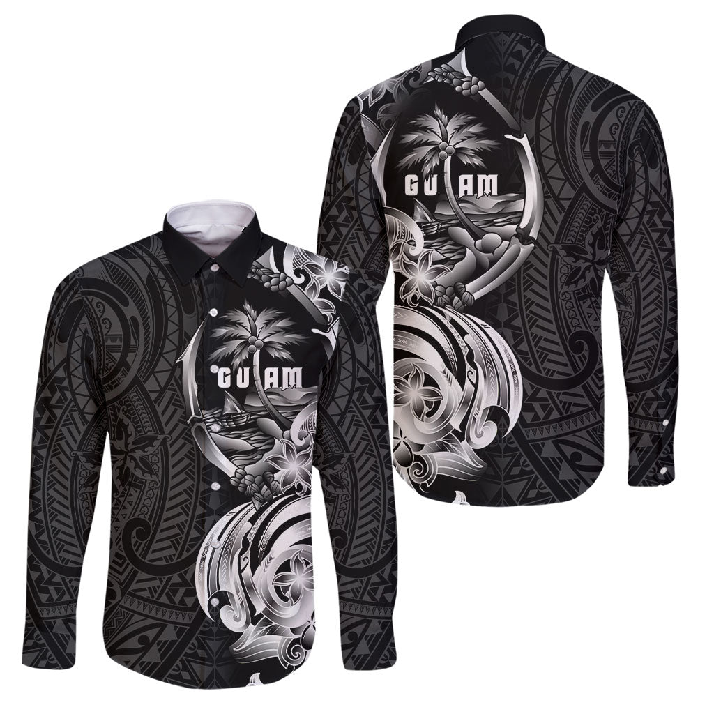Attelong Guam Chamorro Family Matching Long Sleeve Bodycon Dress and Hawaiian Shirt Guahan Seal Tattoo LT14 Dad's Shirt - Long Sleeve Black - Polynesian Pride