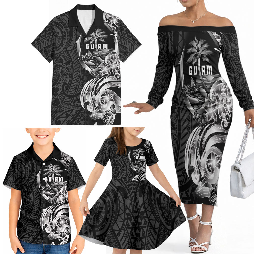 Attelong Guam Chamorro Family Matching Off The Shoulder Long Sleeve Dress and Hawaiian Shirt Guahan Seal Tattoo LT14 - Polynesian Pride