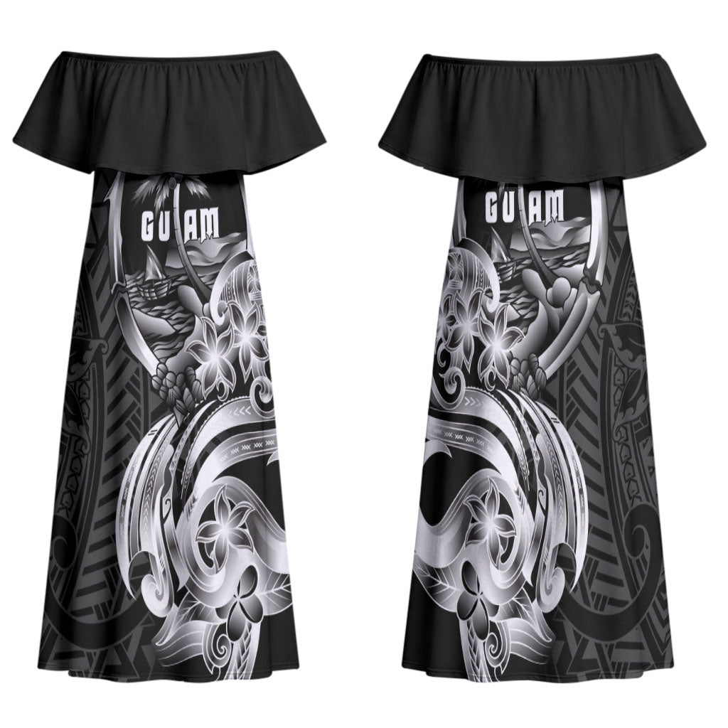 Attelong Guam Chamorro Family Matching Off Shoulder Maxi Dress and Hawaiian Shirt Guahan Seal Tattoo LT14 Mom's Dress Black - Polynesian Pride