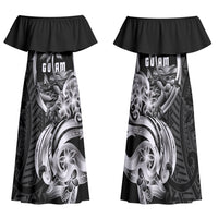 Attelong Guam Chamorro Family Matching Off Shoulder Maxi Dress and Hawaiian Shirt Guahan Seal Tattoo LT14 Mom's Dress Black - Polynesian Pride