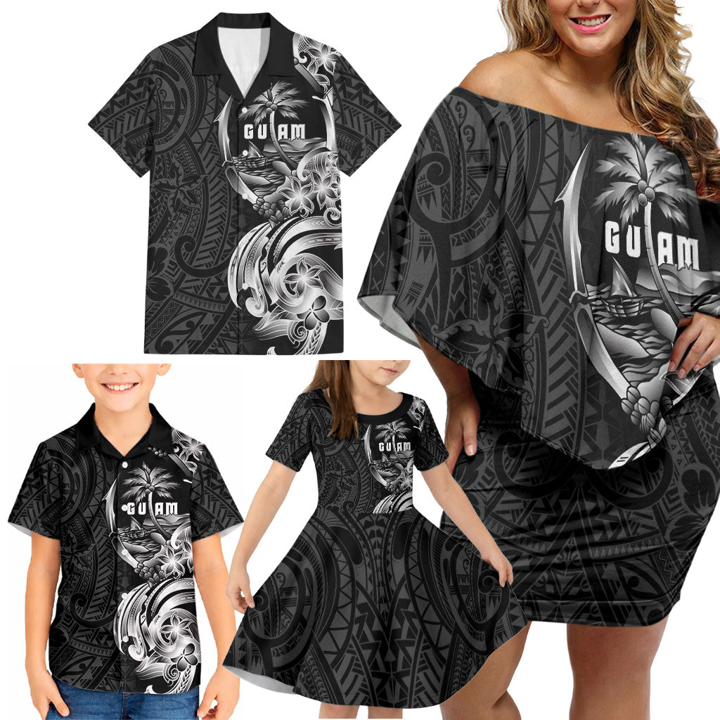 Attelong Guam Chamorro Family Matching Off Shoulder Short Dress and Hawaiian Shirt Guahan Seal Tattoo LT14 - Polynesian Pride