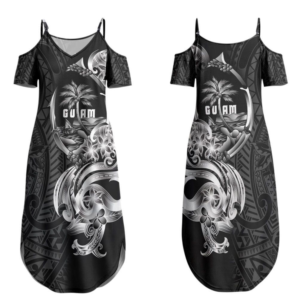 Attelong Guam Chamorro Family Matching Summer Maxi Dress and Hawaiian Shirt Guahan Seal Tattoo LT14 Mom's Dress Black - Polynesian Pride