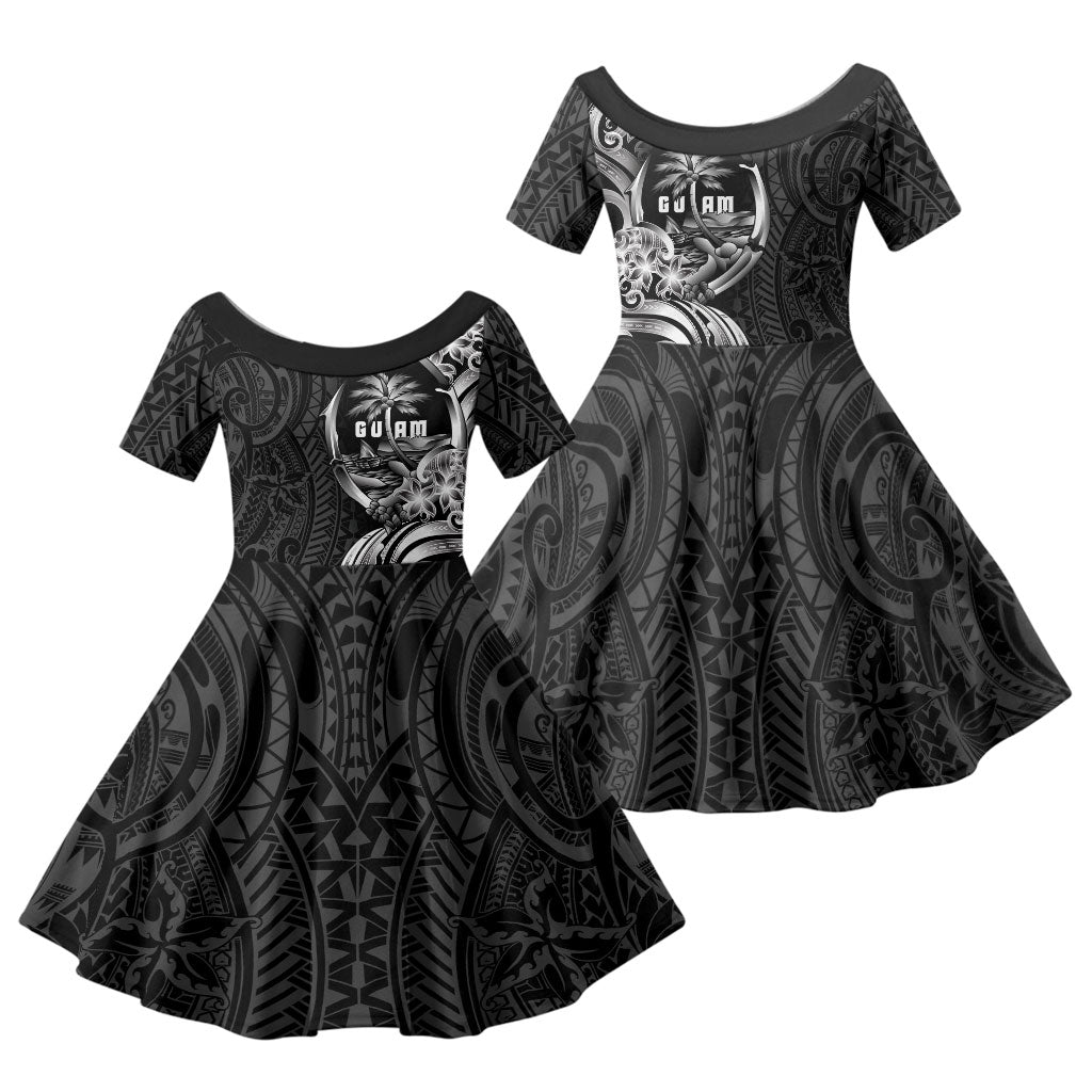 Attelong Guam Chamorro Family Matching Tank Maxi Dress and Hawaiian Shirt Guahan Seal Tattoo LT14 Daughter's Dress Black - Polynesian Pride