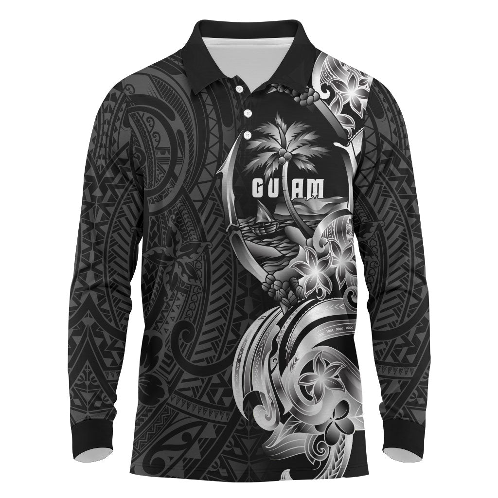 Attelong Guam Chamorro Long Sleeve Polo Shirt Guahan Seal Tattoo LT14 Black - Polynesian Pride