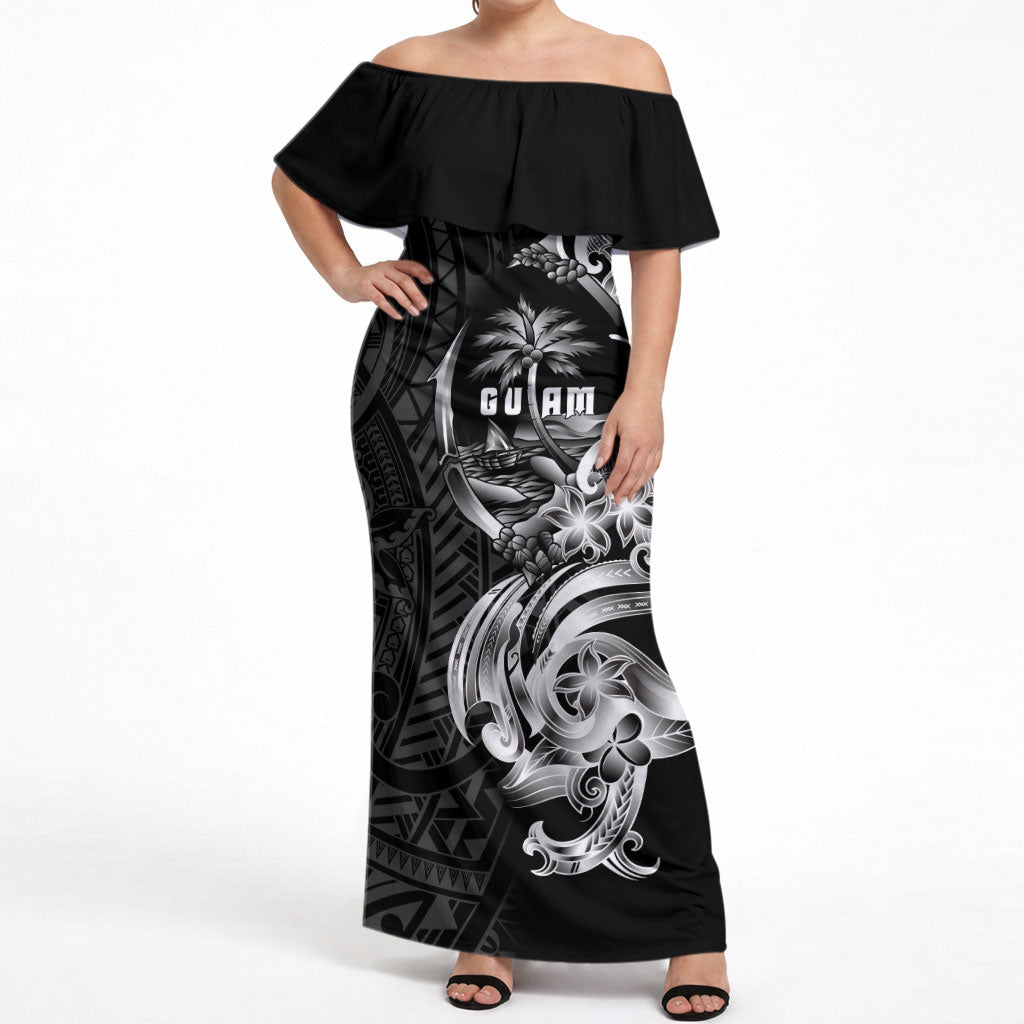 Attelong Guam Chamorro Off Shoulder Maxi Dress Guahan Seal Tattoo LT14 Women Black - Polynesian Pride