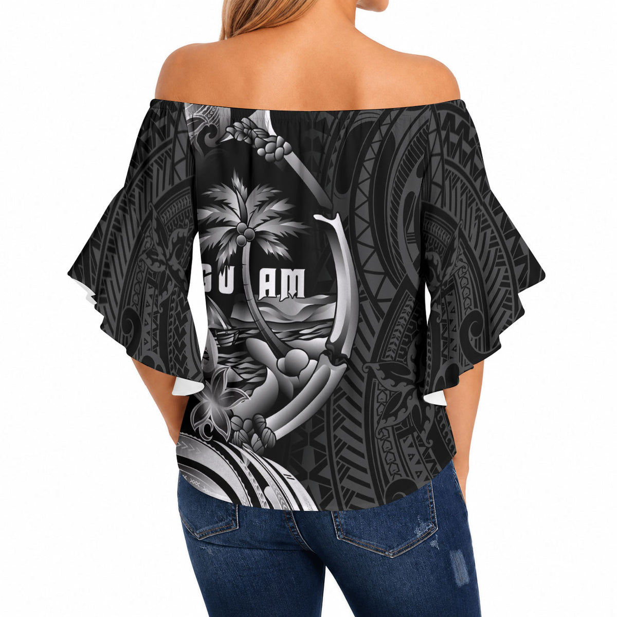 Attelong Guam Chamorro Off Shoulder Wrap Waist Top Guahan Seal Tattoo LT14 - Polynesian Pride