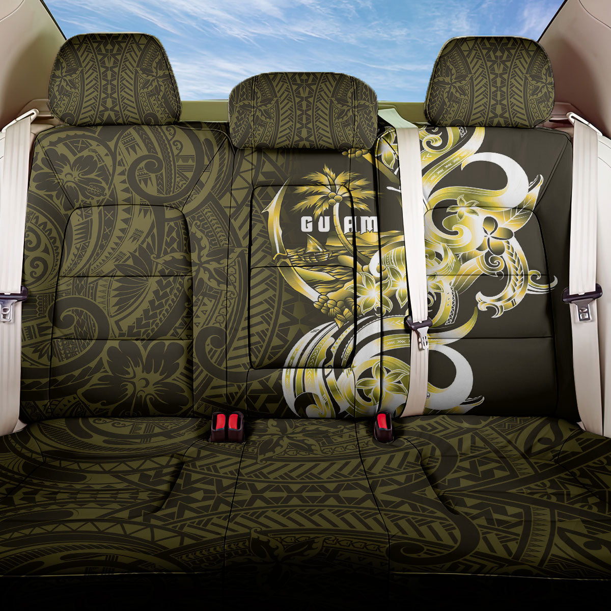 Amariyu Guam Chamorro Back Car Seat Cover Guahan Seal Tattoo LT14 One Size Yellow - Polynesian Pride