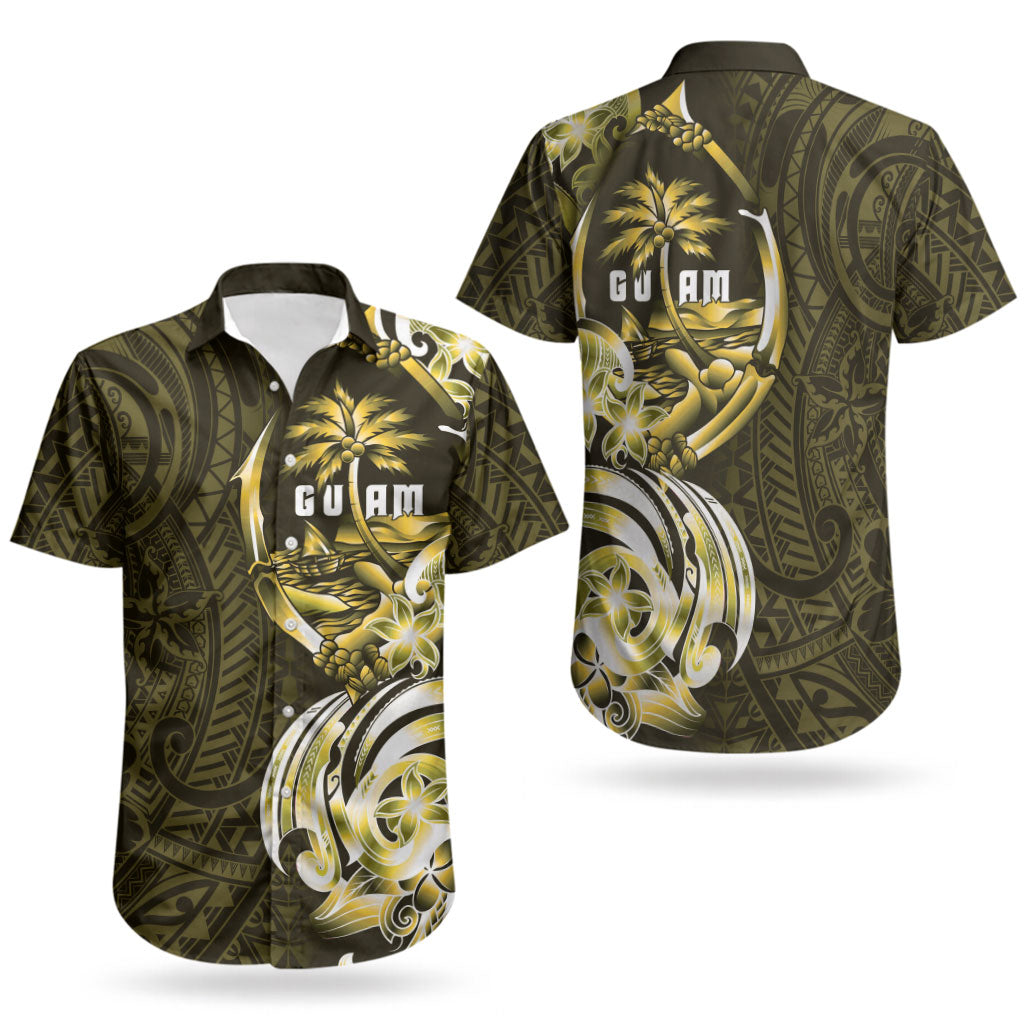 Amariyu Guam Chamorro Couples Matching Off Shoulder Maxi Dress and Hawaiian Shirt Guahan Seal Tattoo LT14 - Polynesian Pride