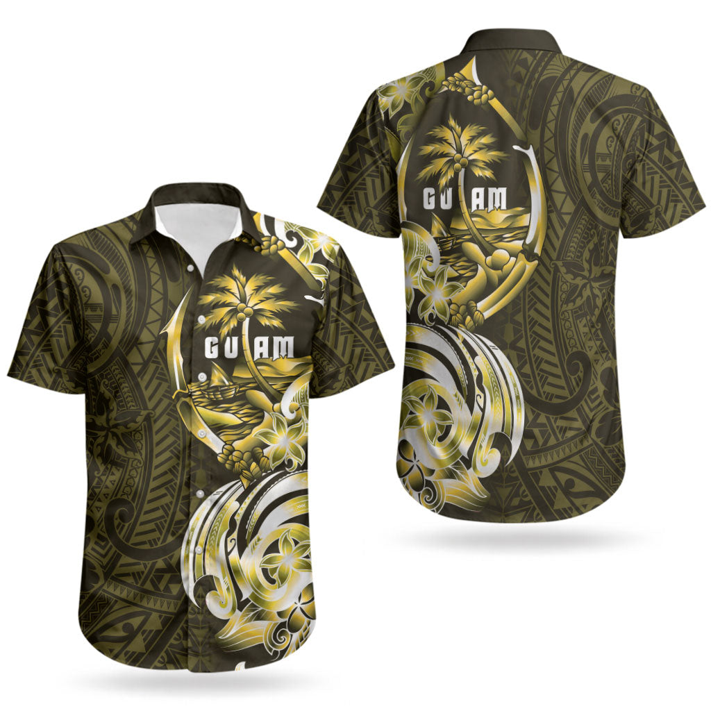 Amariyu Guam Chamorro Couples Matching Off The Shoulder Long Sleeve Dress and Hawaiian Shirt Guahan Seal Tattoo LT14 - Polynesian Pride