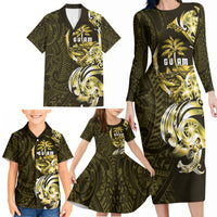 Amariyu Guam Chamorro Family Matching Long Sleeve Bodycon Dress and Hawaiian Shirt Guahan Seal Tattoo LT14 - Polynesian Pride